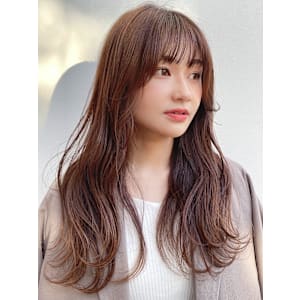 マロンベージュ/ゆるふわロング/シースルーバング