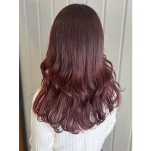 ピンクブラウン　ロングレイヤー　ブリーチなしカラー　暖色系