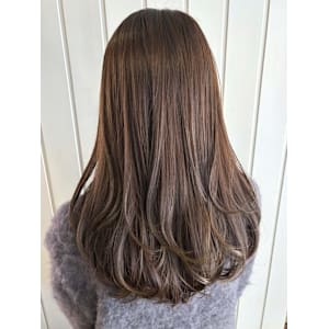 オリーブアッシュ　セミロング　ブリーチなしカラー　レイヤー
