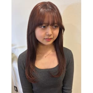 ピンクベージュ　顔周りレイヤー　韓国風　ワンカール