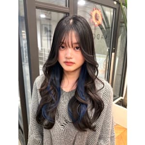 韓国風レイヤー/インナーカラー/ダークブルー/ヨシンモリ