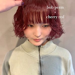 ボブパーマ × チェリーレッド