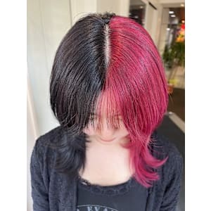【W_SALON 河原町】ハーフカラー　ブラック×チェリーレ