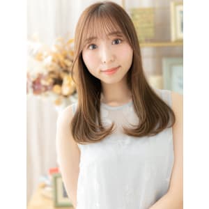 ハイライトカラー抜け感小顔エアストレート　姫カットレイヤー