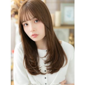 ツヤ感ショコラベージュ小顔レイヤーロング　マロンベージュ