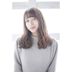 ナチュラルブラウン/ゆるふわ巻き/斜めバング