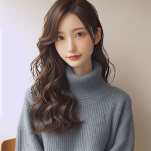 無造作小顔ゆるふわカール美髪似合わせ艶ブラウン大人可愛い艶感