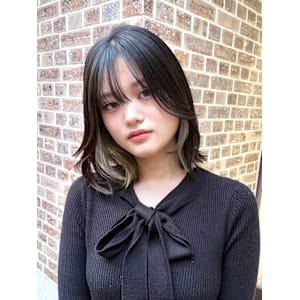 【天神】切りっぱなしボブ/インナーカラー/ダークグレー