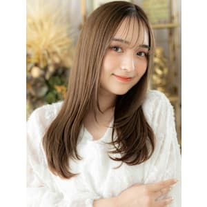 グレーベージュ小顔エアストレートワンカール　姫カットレイヤー