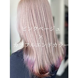 【W_SALON 河原町】ピンクベージュ×カラフルエンドカラ