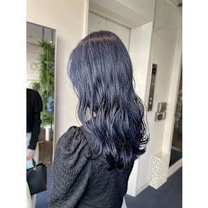 【W_SALON 河原町】ネイビーブルー×波巻ロング