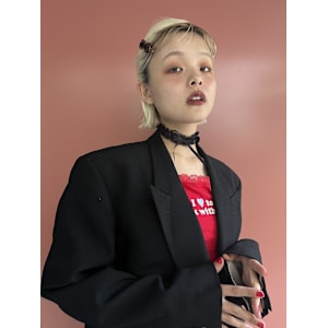 ブロンド/切りっぱなしボブ/ヘアアレンジ