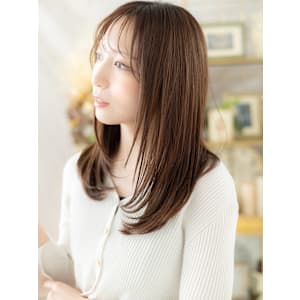 うぶバング小顔ワンカールストレートレイヤー　マロンベージュ