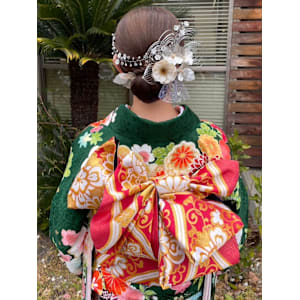 タイトお団子　成人式ヘアセット　着物ヘア　シンプル