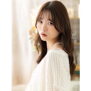 韓国風レイヤー大人可愛いフェミニンロング　マロンベージュ