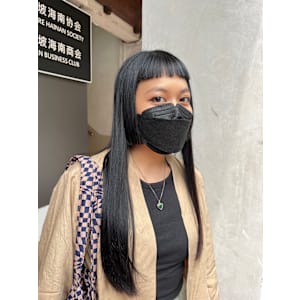 Long hair with short fringe 