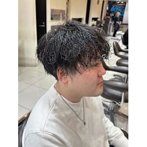 センターパートソフトツイストパーマメッシュマッシュ