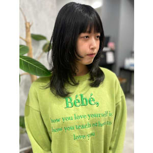 ミディアムウルフ　レイヤーカット　姫カット　ワンカール