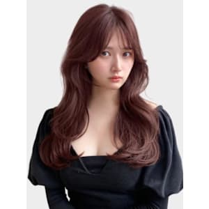 ピンクブラウン　くびれヘア　韓国ヘア　ナチュラルブラウン