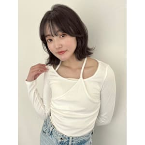 シースルーバング　くびれヘア　韓国ヘア　ナチュラルブラウン