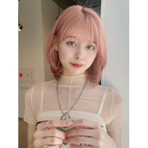 透明感ピンク　くびれヘア　韓国ヘア　ナチュラルブラウン