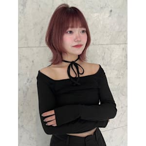 レイヤーボブ/ピンクカラー/くびれボブ/ピンクブラウン