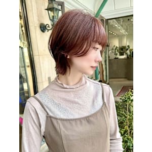 大人マッシュショートウルフカットメルティカラーピンクブラウン