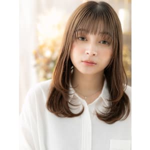 アースカラーワンカールストレートレイヤー　姫カットレイヤー