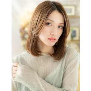 2wayバング小顔センターパート抜け感セミディマロンベージュ