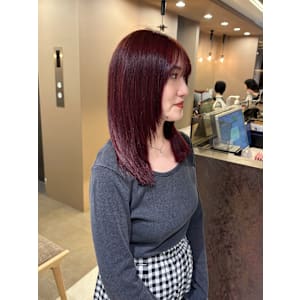 ワインレッドカラー/ブリーチなしダブルカラー/レイヤーカット