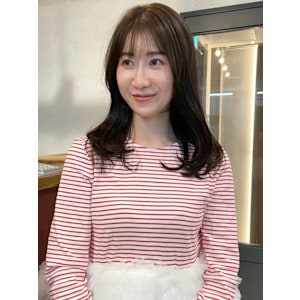 オリーブベージュ ゆる巻きセミロング シースルーバング