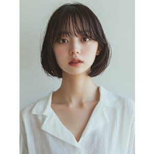 内巻きレイヤーボブ シースルーバング グレージュ