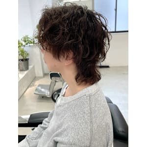 メンズミディアム ウルフヘア パーマ ベージュ