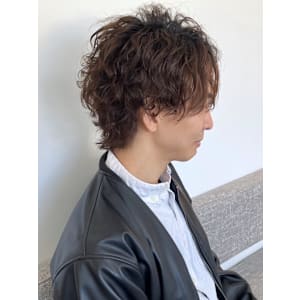 スパイラルパーマ ブラウン ウルフカット メンズパーマ