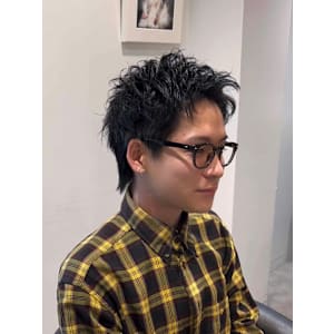 ブルーブラック/スパイキーショート/ツイストパーマ