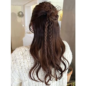 ヘアセット ハーフアップ 三つ編み カチモリ風 お呼ばれ