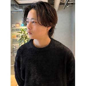 センターパート メンズミディアム ウルフ マッシュウルフ