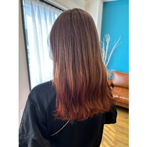 ベージュ×オレンジ×グラデーション×ロング