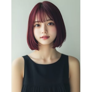 髪質改善カラー レッドカラー ミニボブ 暖色系 ダブルカラー