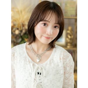 透けバングツヤ髪アースカラーくびレイヤー　マロンベージュ