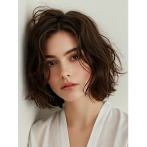 オーガニックカラー ベージュカラー ゆる巻きボブ 30代