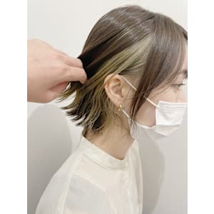 Goofy銀座/ボブ/イヤリングカラー/カーキグレージュ