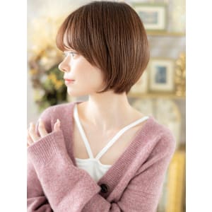 耳かけミルクティーピンク小顔ボブショート　細めハイライト