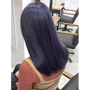 グレーパープル デザインカラー ハイトーン セミロング