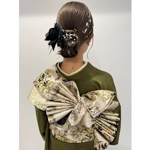 成人式 カチモリ ヘアセット タイトアレンジ 着付け