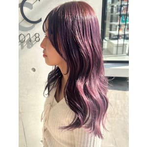 ピンクラベンダー オイルカラー ロングレイヤー コテ巻き