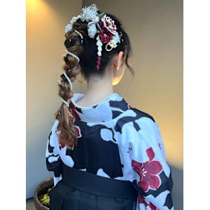 和装アレンジ 編みこみ ポニーテール パールアレンジ