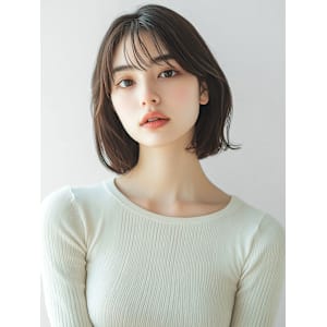 シースルーバング 外ハネボブ ブラウンベージュ 20代30代