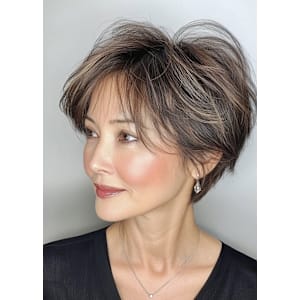 くびれショート＋白髪ぼかしハイライト【白髪染め50代髪型】