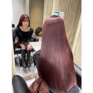 美髪ピンクベージュブラウン美人レイヤーカットブリーチなし